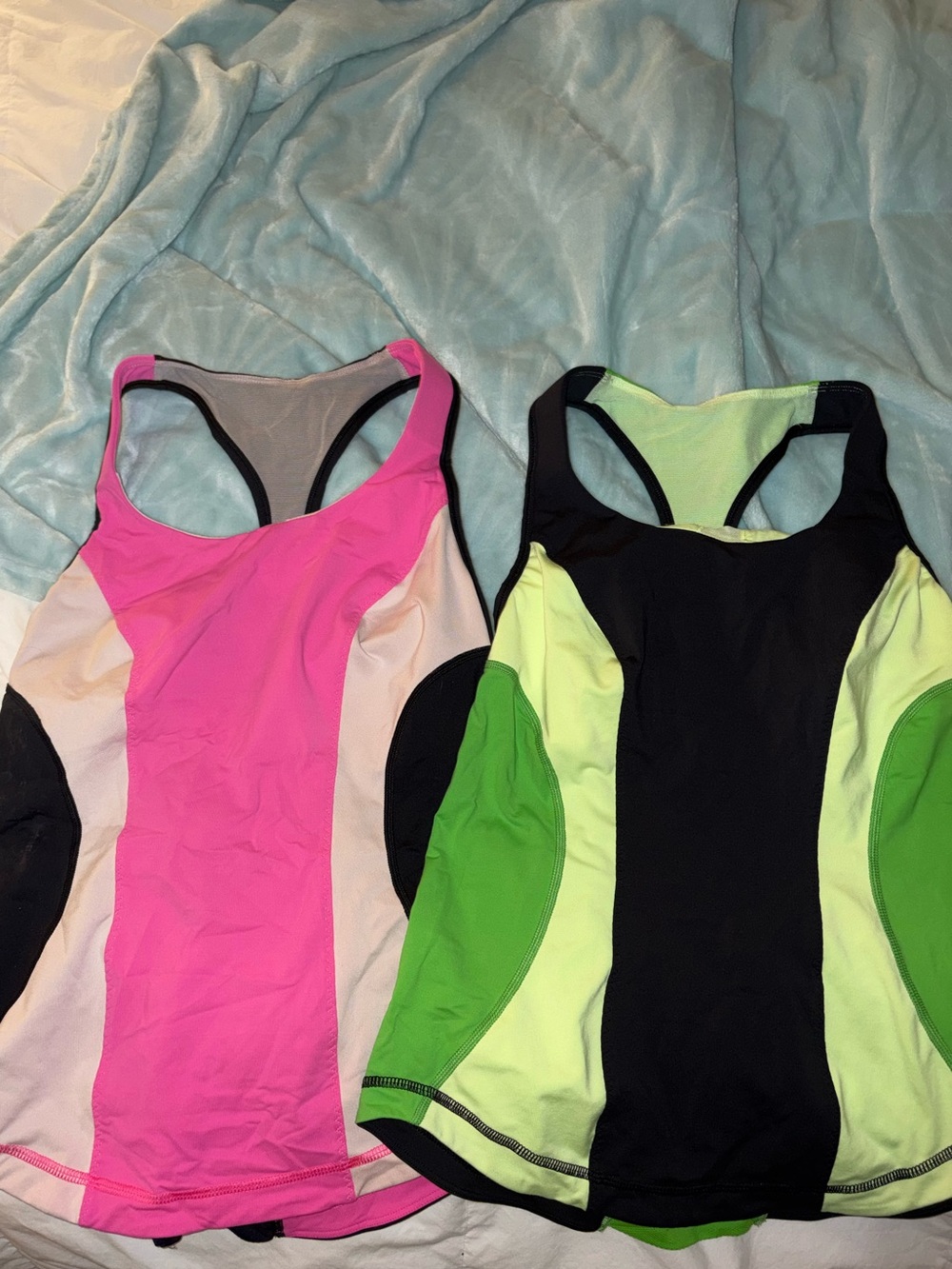 lululemon athletica Colorblock Racerback Tank - Pink/Black & Neon Green/Black
